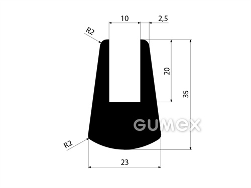 Gumový profil tvaru "U", 35x23/10mm, 70°ShA, NBR, -40°C/+70°C, čierny